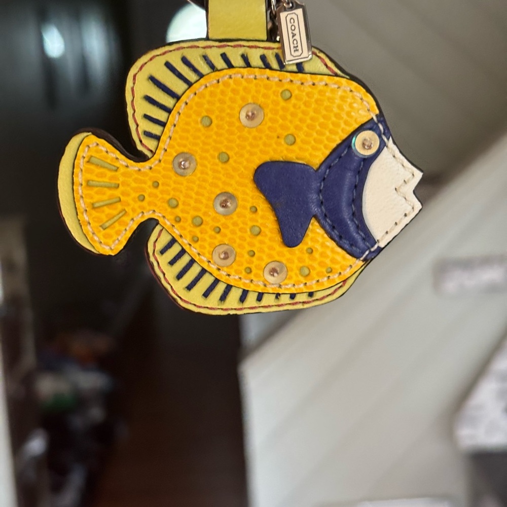 Coach Vibrant Yellow and Navy Fish Keychain Bag Charm Authentic Preloved EUC